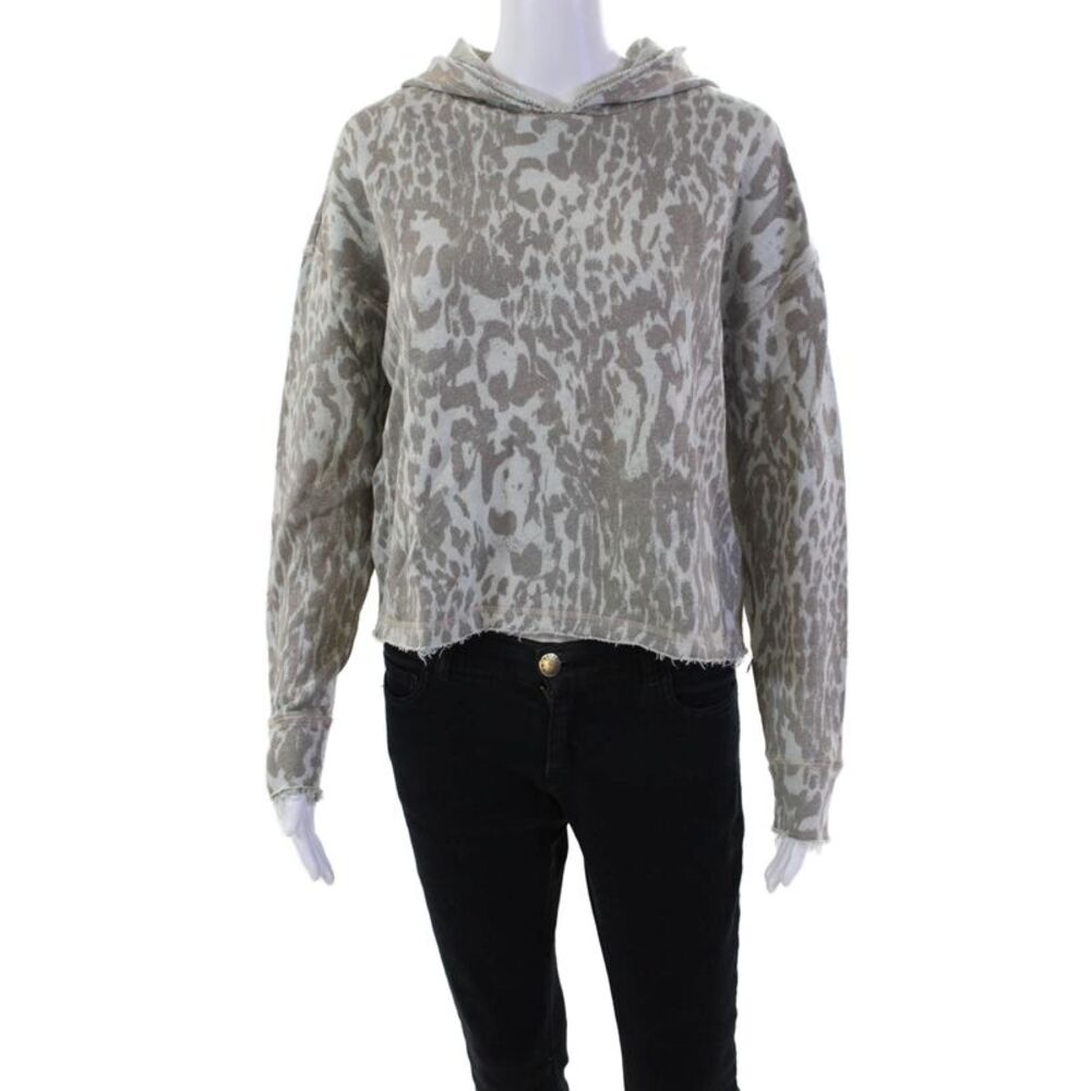 Chaser Womens Cotton Animal Print Long Sleeve Hoodie White Size M